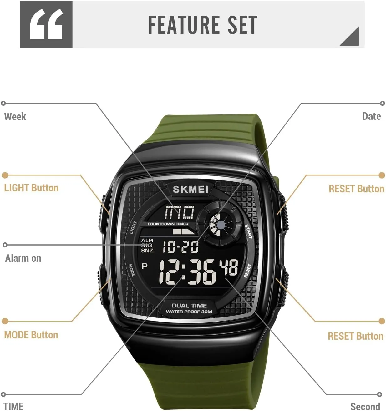 Stylish Multifunction Square Mens Watches Dual Time Outdoor Sport Digital Watch for Men Date Week Fashion steady manageable entry greenhouse Toronto Wristwatch Alarm Casual Male Waterproof Watch Gosasa 