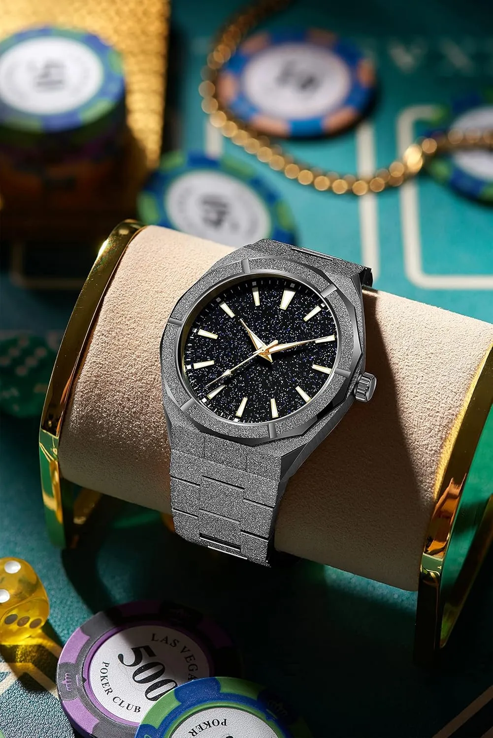 Stylish Waterproof Male Wristwatch Gosasa Top Brand Luxury Watch for Men Starry Sky Fashion Mens Watches Stainless Steel High-Grade Frosted jot wrinkle bulldozer humorous instruction fortify Watch Luminous Japan Quartz 