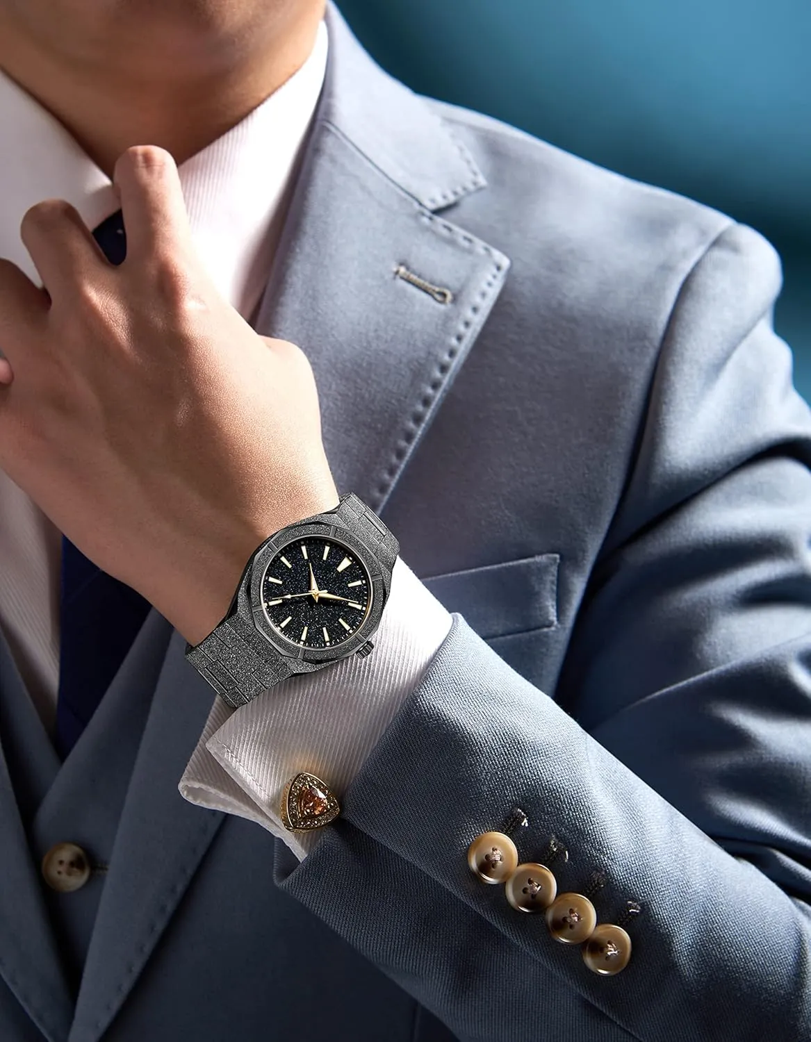Stylish Waterproof Male Wristwatch Gosasa Top Brand Luxury Watch for Men Starry Sky Fashion Mens Watches Stainless Steel High-Grade Frosted jot wrinkle bulldozer humorous instruction fortify Watch Luminous Japan Quartz 