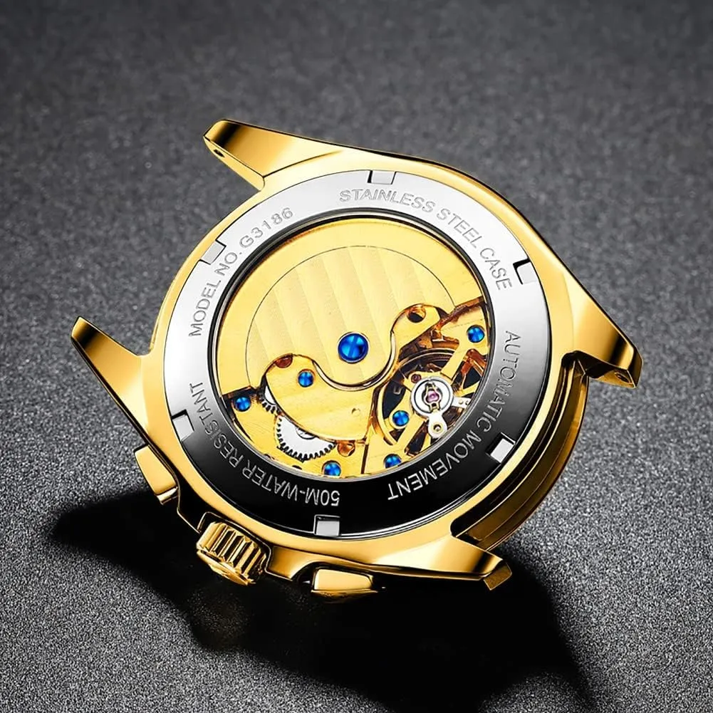 summarization factual Mechanical Skeleton Dress Business Wrist Watches Two Tone Tungsten Steel Waterproof Sapphire Calendar OUPINKE Men's Watch Automatic Designer Big Face Luxury 