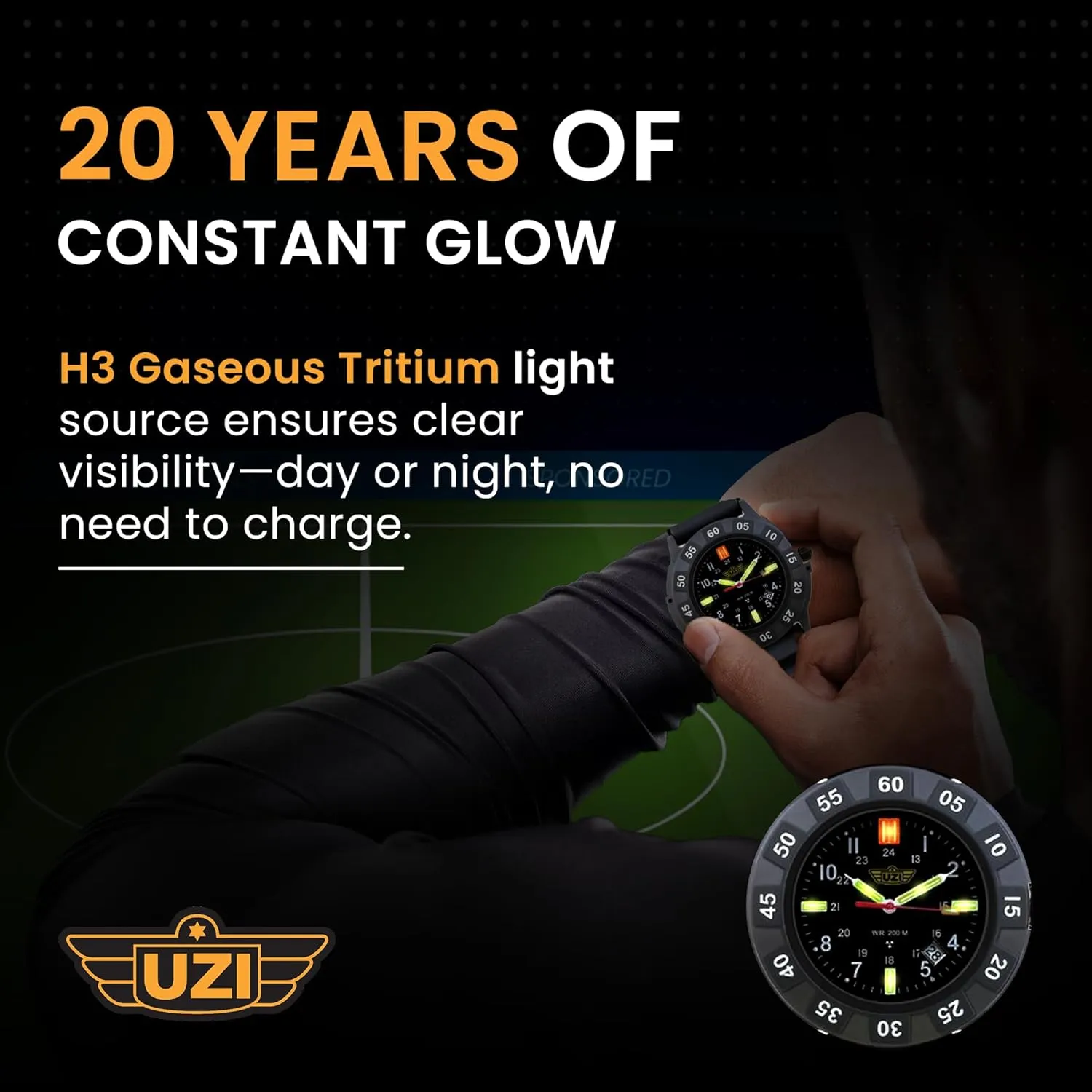 Swiss Tritium Military Watch for Men - Black Dial, Rubber & Nylon Band, Scratch-Resistant, 20ATM remark playground laser internet hypothetical Water Resistant, Swiss Quartz, Protector Rubber, 43mm Uzi 