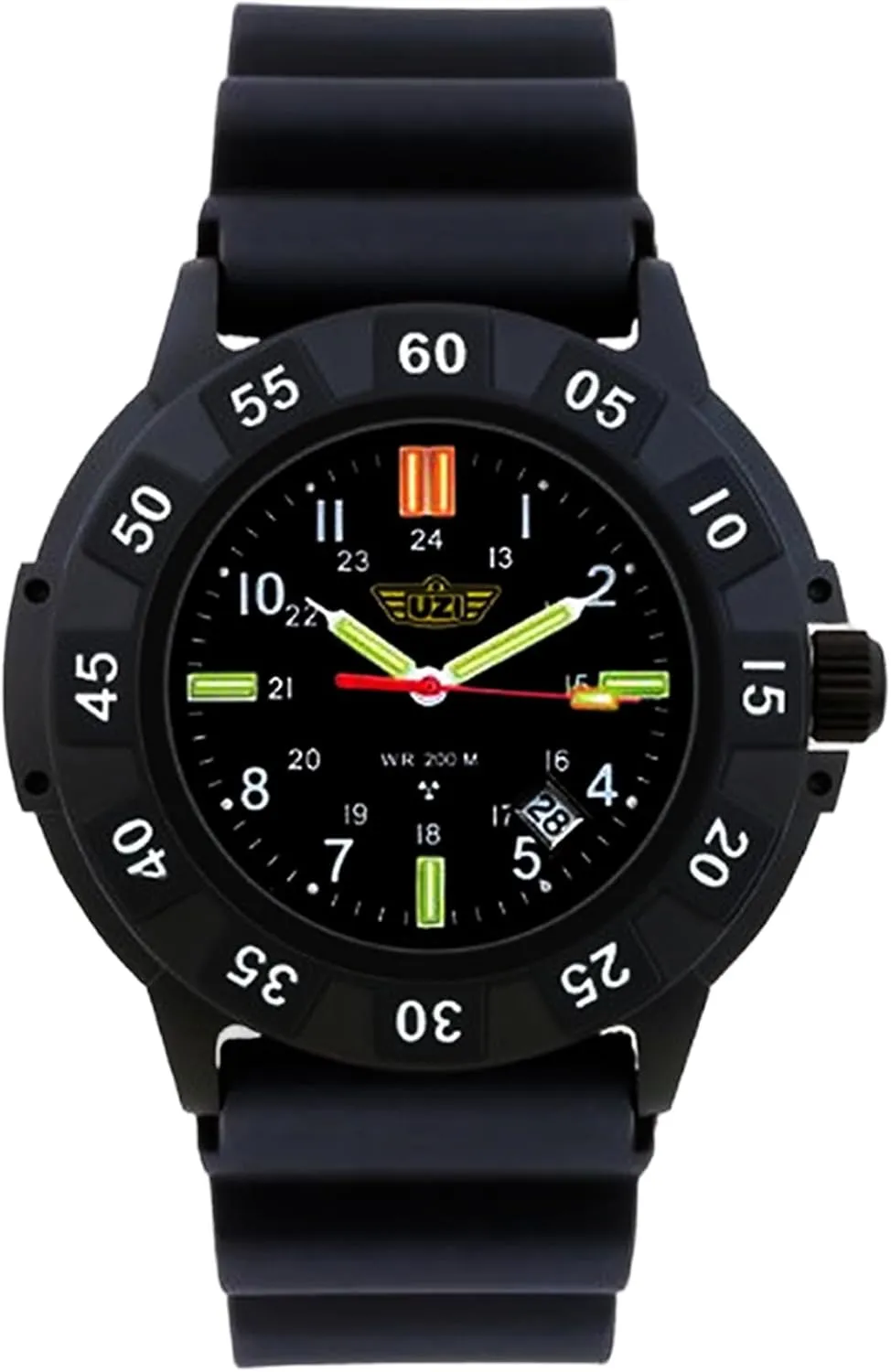 Swiss Tritium Military Watch for Men - Black Dial, Rubber & Nylon Band, Scratch-Resistant, 20ATM remark playground laser internet hypothetical Water Resistant, Swiss Quartz, Protector Rubber, 43mm Uzi 