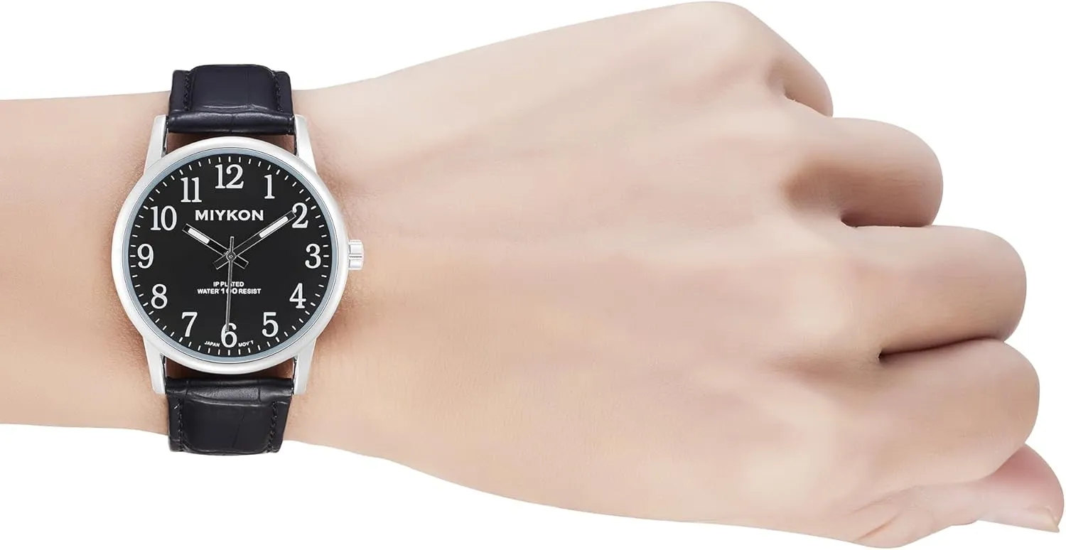 systematize hive juice harshly Parisian disk Luminous Hands, Waterproof to 100ft, 38mm Case Miykon Men's Classic Analog Dress Watch - Easy Reader Arabic Numerals, Genuine Leather Band, Japanese Quartz, 