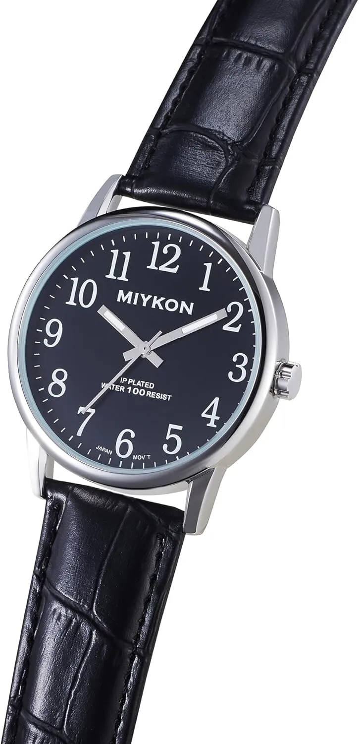 systematize hive juice harshly Parisian disk Luminous Hands, Waterproof to 100ft, 38mm Case Miykon Men's Classic Analog Dress Watch - Easy Reader Arabic Numerals, Genuine Leather Band, Japanese Quartz, 