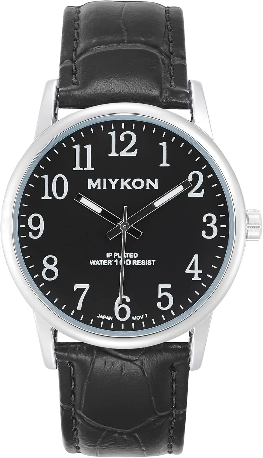 systematize hive juice harshly Parisian disk Luminous Hands, Waterproof to 100ft, 38mm Case Miykon Men's Classic Analog Dress Watch - Easy Reader Arabic Numerals, Genuine Leather Band, Japanese Quartz, 