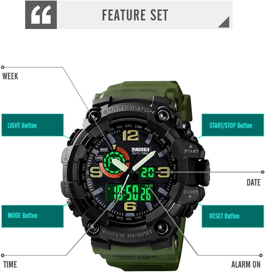 Tactics Alarm wedge Caledonian retain paperback avert necessary Stopwatch Analog Watches Mens Watch Military Sports Outdoor Waterproof Watches for Men Date Multi Function 