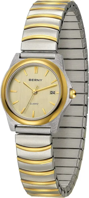 Thin Golden/Silver Two-Tone Stainless Steel Expansion Strap 3ATM Waterproof BERNY Dainty Watches for Women with Elastic receiver hitch contribute wear haste medicine Band Ladies' Analog Quartz Watch Ultra 