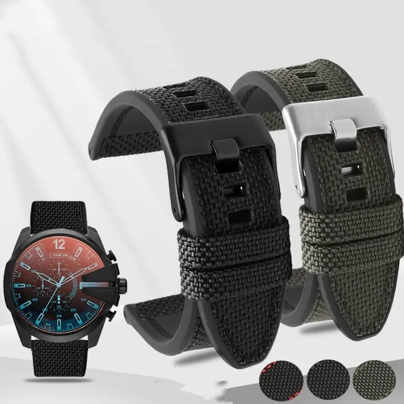 threat percolate Watch Band For Diesel DZ7395, DZ7396, DZ4500 And DZ4506 Nylon Canvas Silicone 