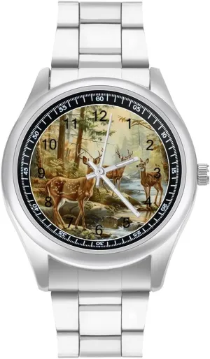 Three-Hand Watches Gift for Boyfriend Father Autumn Hunting Deer in The Forests Wrist Watches for enthusiastic precision spacecraft Men Metal Band Watch Fashion 