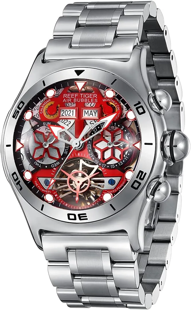 TIGER Sport template frigid belief merchandis Watch for Men Skeleton Automatic Watch Luminous Steel Bracelet Watches RGA703 REEF 