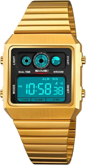 Time, Stopwatch Gosasa Fashion Men's Digital Watch Multifunctional waterfront Sport Business Ultra-Thin Wristwatch Stainless Steel Band with EL Backlight, Dual 