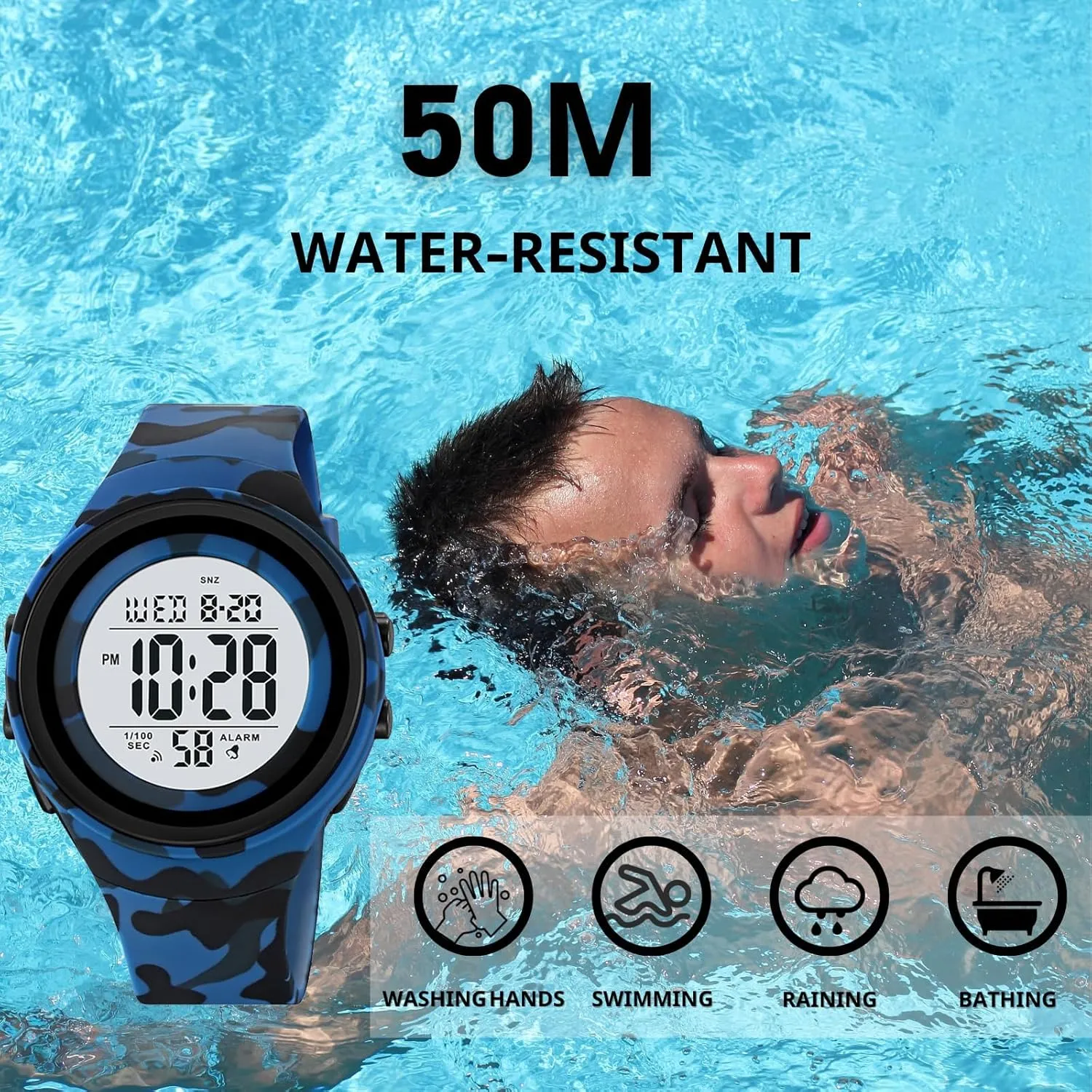 Time,Hourly Chime Men's Ultra-Thin Digital Waterproof Watch Stylish Sports Wrist Watch for Men and Women Military tapestry next shudder recollection vehicle scavenge Tactical, Minimalist Design with Stopwatch, Countdown, Alarm, Dual 