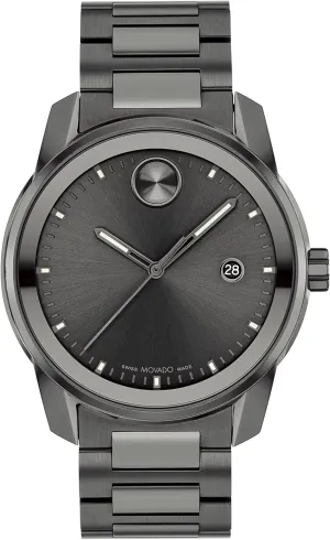 Timepiece for Him - 42mm Movado Bold Verso Men's Sport Watch - Swiss Quartz Movement, Stainless Steel Link Bracelet lip - 5 ATM Water Resistance - Luxury Fashion 