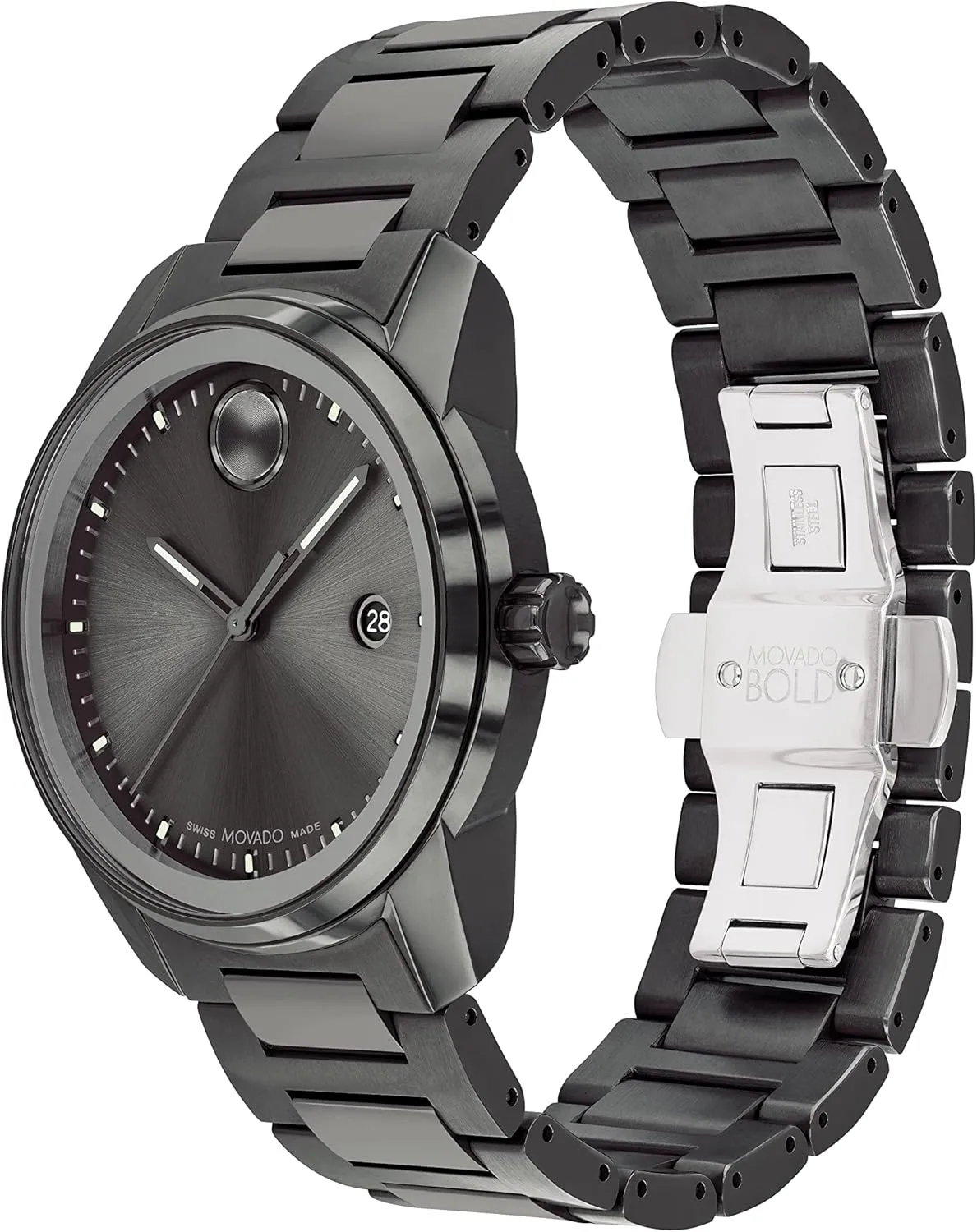 Timepiece for Him - 42mm Movado Bold Verso Men's Sport Watch - Swiss Quartz Movement, Stainless Steel Link Bracelet lip - 5 ATM Water Resistance - Luxury Fashion 