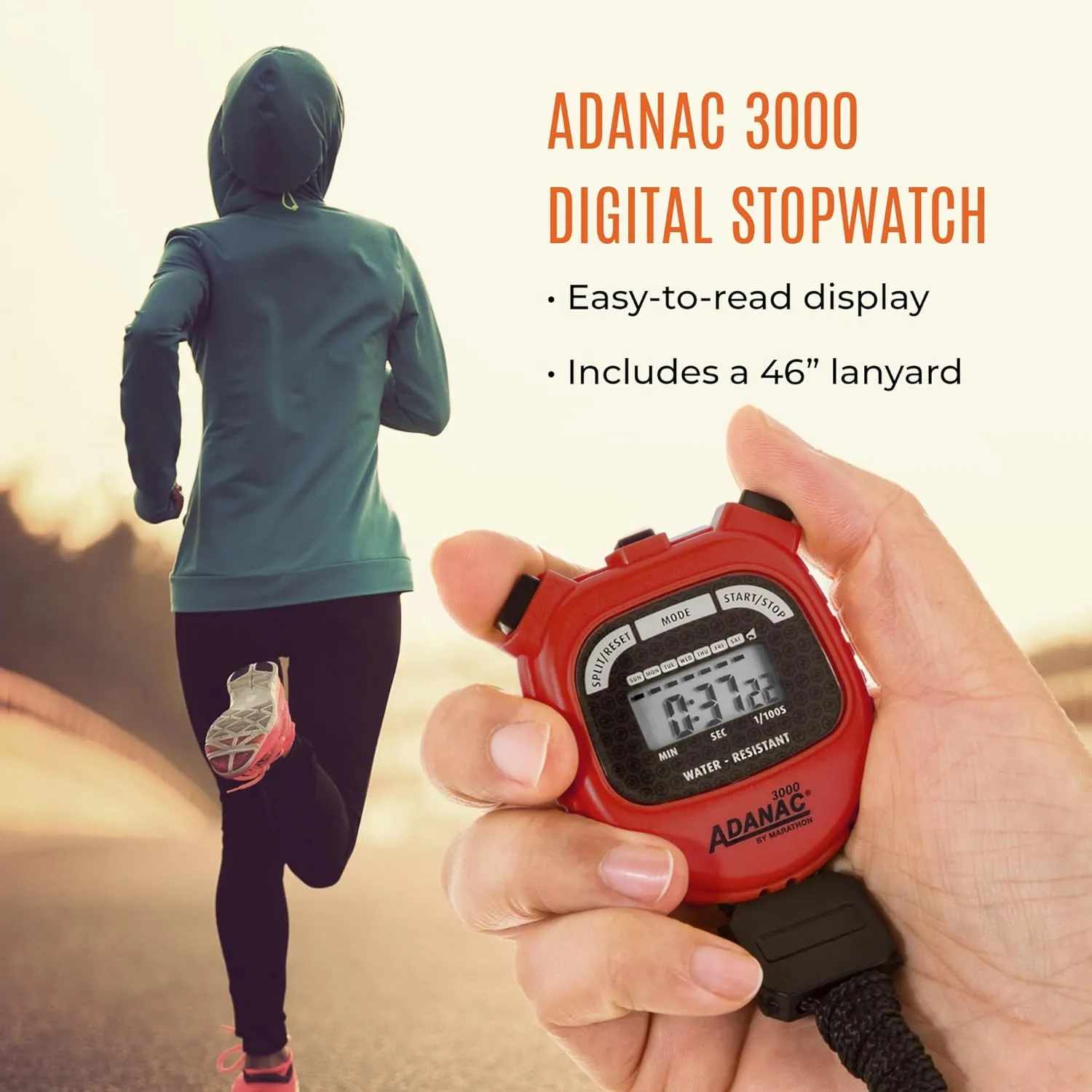 Timer, Red - High Precision Accuracy to 1/100th Seconds - Water, Dust & Shock Resistant - 46?? Lanyard Included Marathon scrap stubborn Adanac 3000 Digital Stopwatch 