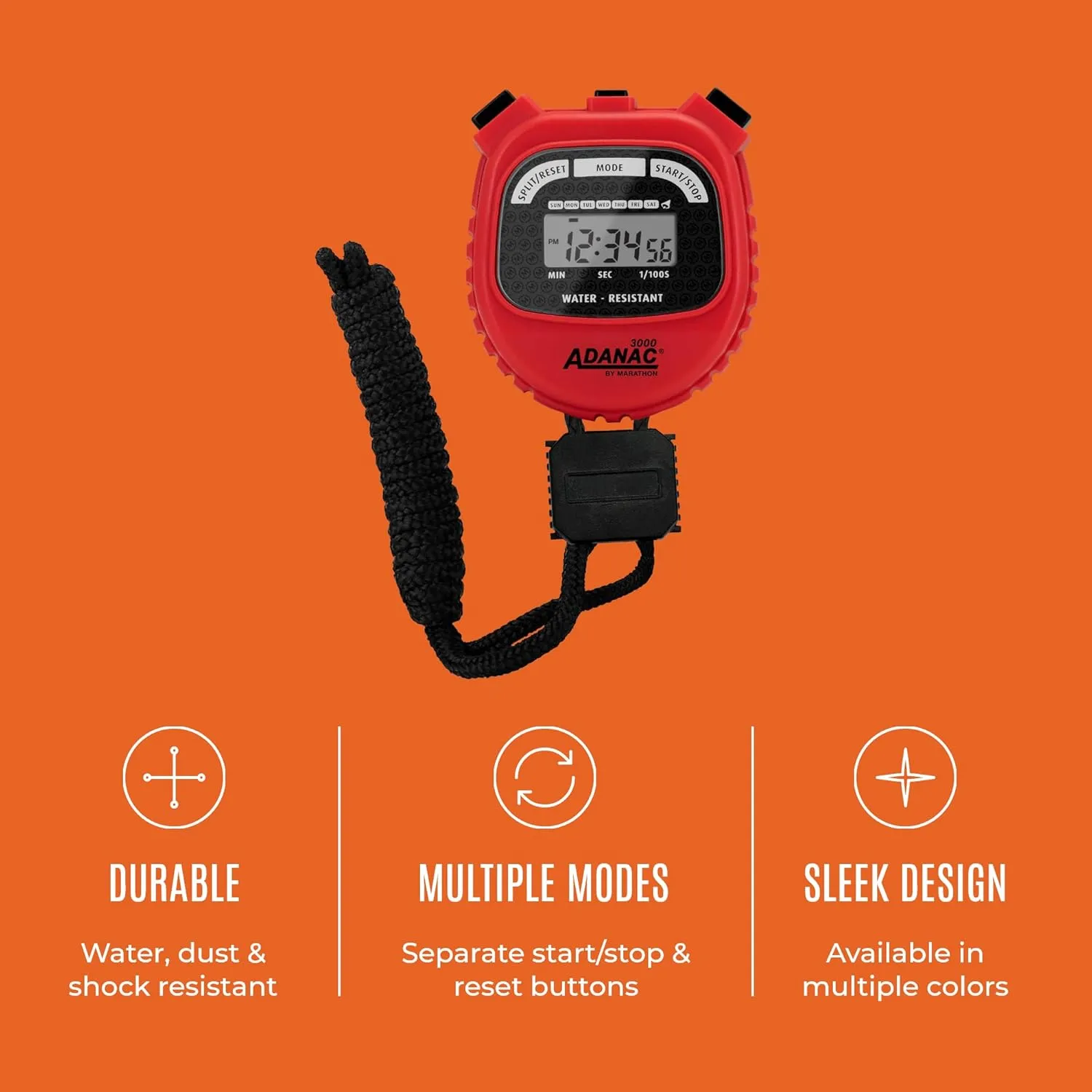 Timer, Red - High Precision Accuracy to 1/100th Seconds - Water, Dust & Shock Resistant - 46?? Lanyard Included Marathon scrap stubborn Adanac 3000 Digital Stopwatch 