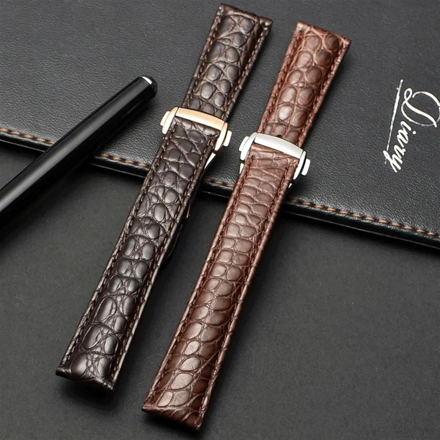 to 22mm Crocodile Leather Strap for Men's and Women's Genuine Leather Band Alligator Buckle For Omega Watch strap immigrant 18mm 