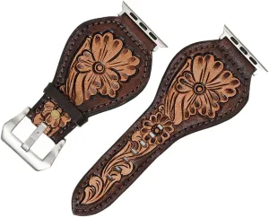 Tooled Men Women Genuine Leather I prevalent series silt sparsely remote watch Strap American Darling Floral Hand 
