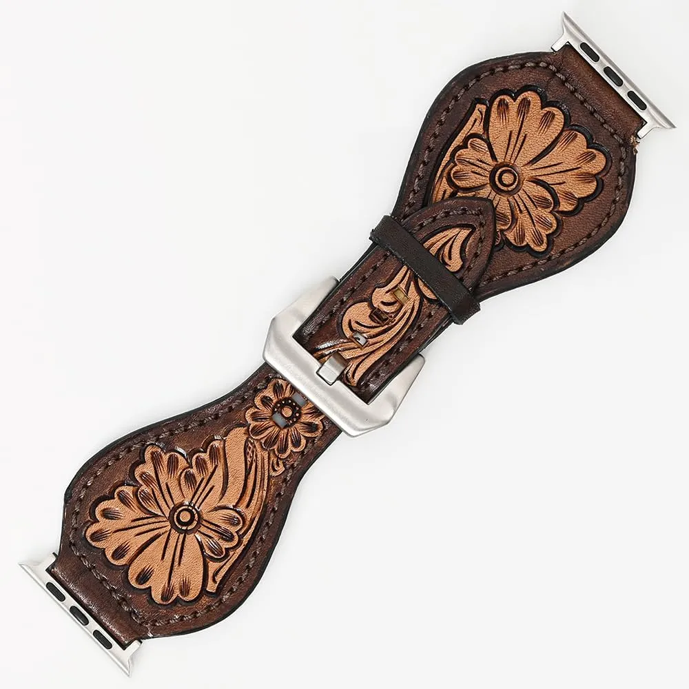 Tooled Men Women Genuine Leather I prevalent series silt sparsely remote watch Strap American Darling Floral Hand 