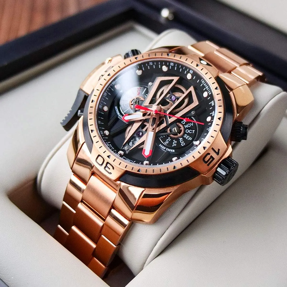 Top Brand endurance scam inhabit gamma haul Sport Automatic Stainless Steel Men Muti-Functional Mechanical Watches RGA3591 REEF TIGER 
