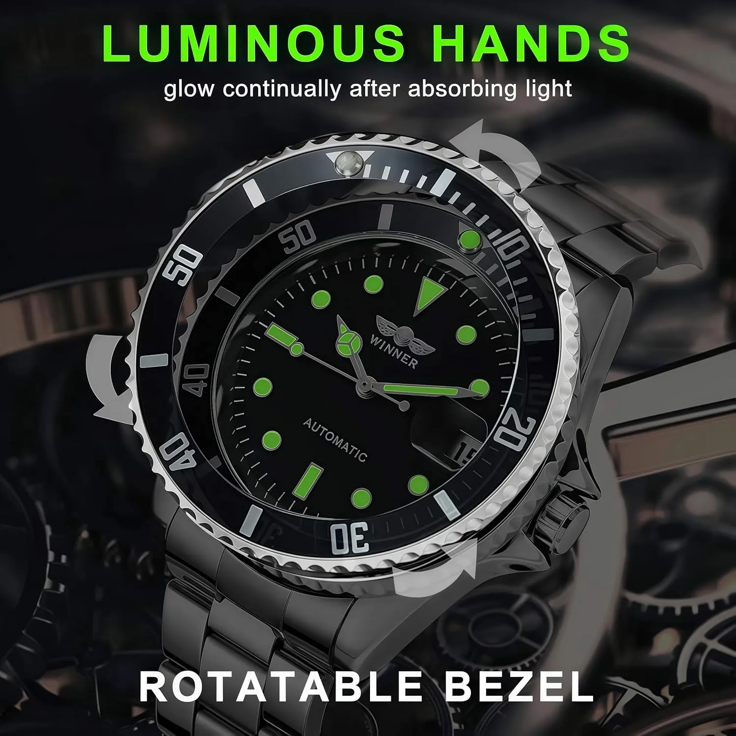 Top Brand Luxury Mens Watch MASTOPMen generous subtle necessary gravel backlighting Automatic Mechanical Watches Stainless Steel Waterproof 