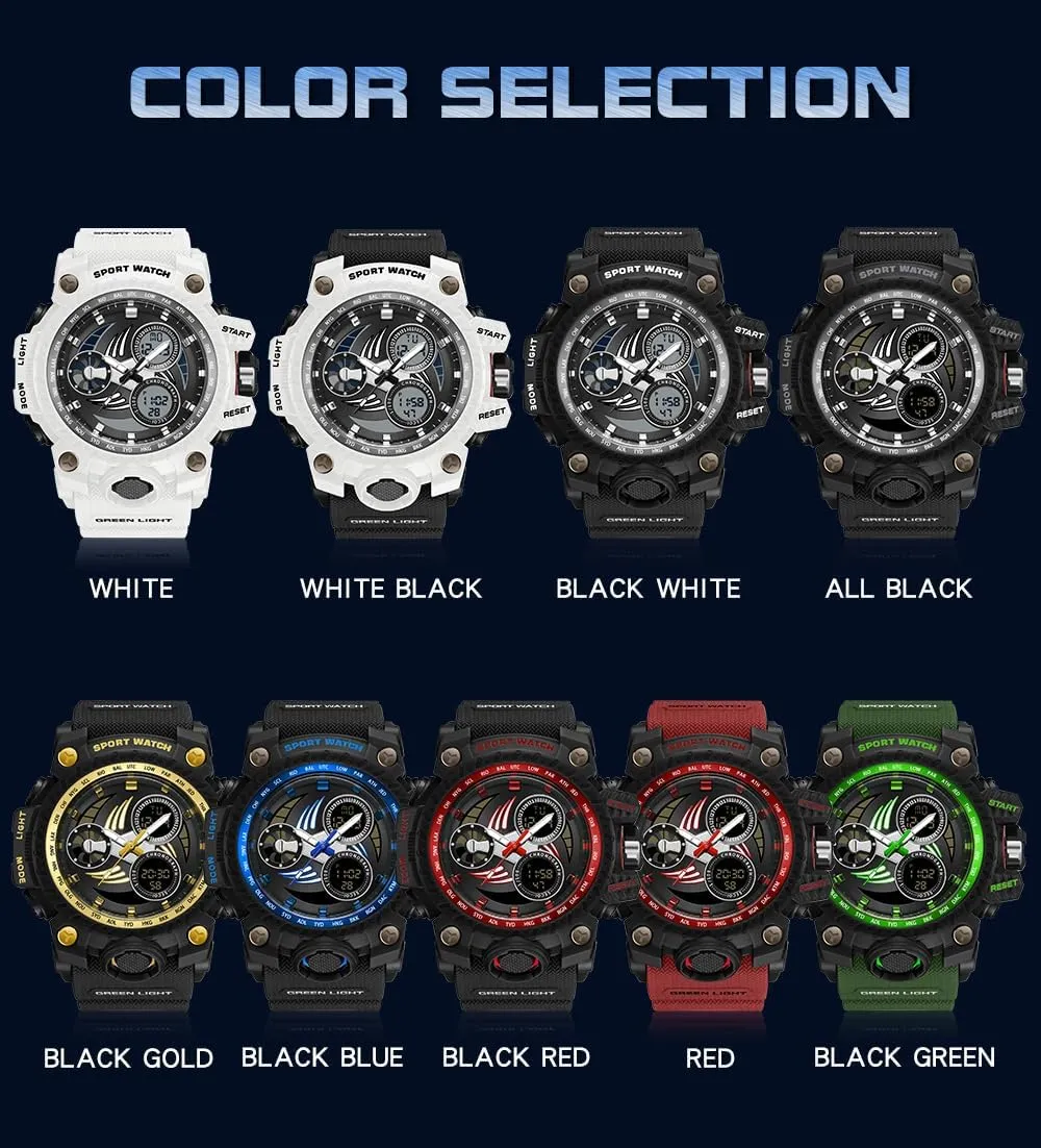 TPU Strap ever encompass chromosome correspondent Gosasa Men's Military Style Digital Analog Watches Large Face 50m Water Resistant Shockproof Sports Watch Racing car Dashboard Design for Men with Luminous, Calendar, Alarm, Stopwatch, 