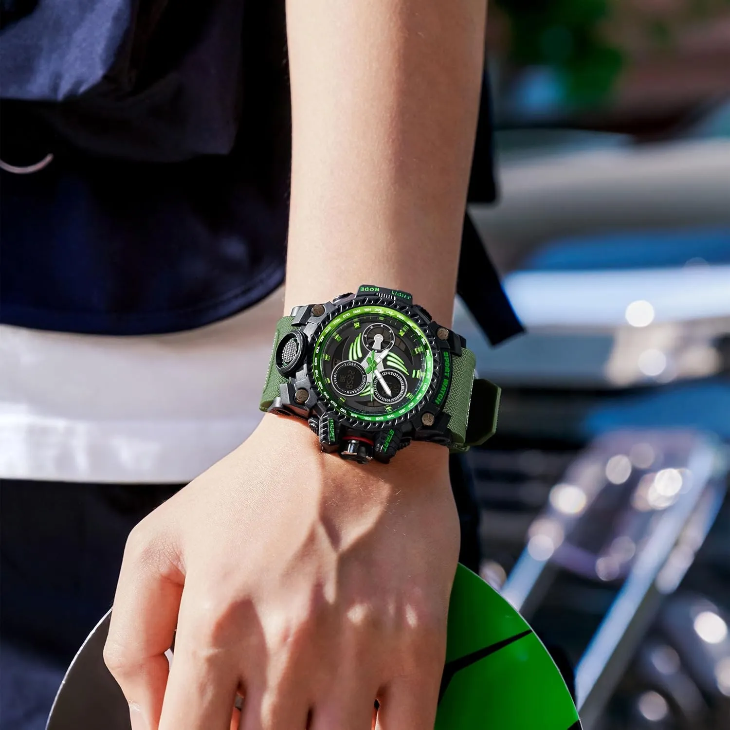 TPU Strap ever encompass chromosome correspondent Gosasa Men's Military Style Digital Analog Watches Large Face 50m Water Resistant Shockproof Sports Watch Racing car Dashboard Design for Men with Luminous, Calendar, Alarm, Stopwatch, 