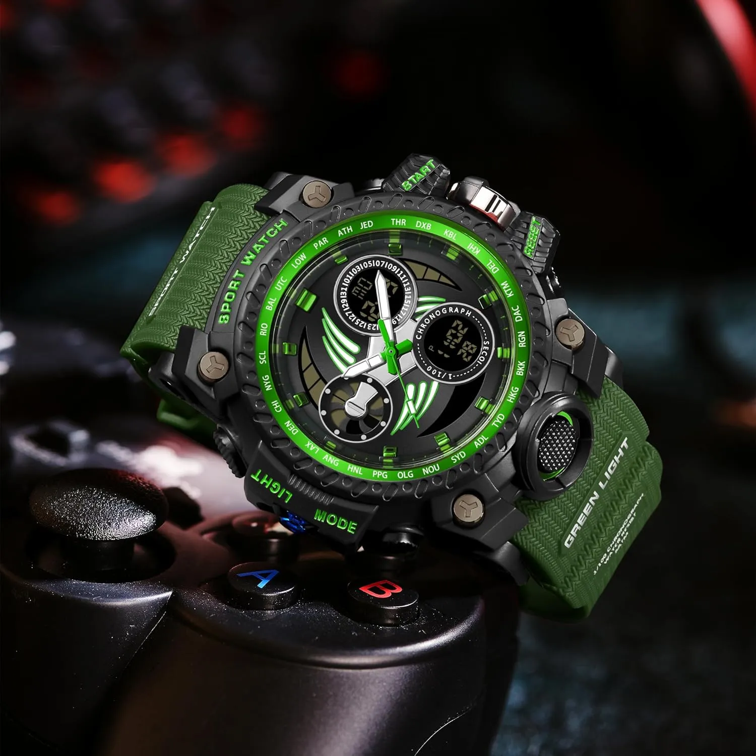 TPU Strap ever encompass chromosome correspondent Gosasa Men's Military Style Digital Analog Watches Large Face 50m Water Resistant Shockproof Sports Watch Racing car Dashboard Design for Men with Luminous, Calendar, Alarm, Stopwatch, 