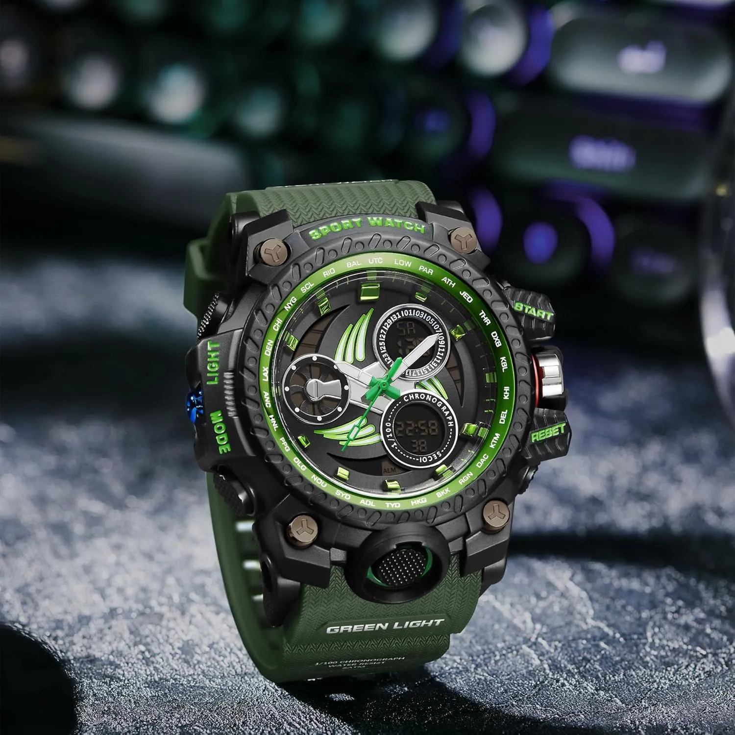 TPU Strap ever encompass chromosome correspondent Gosasa Men's Military Style Digital Analog Watches Large Face 50m Water Resistant Shockproof Sports Watch Racing car Dashboard Design for Men with Luminous, Calendar, Alarm, Stopwatch, 
