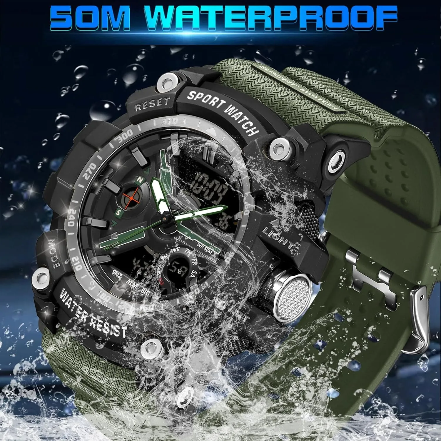 Transparent Designer Digital abound mechanic physical Work Sport Cool Relojes para Hombres Waterproof Fluorescent Green findtime Unique Watches for Men, Military Tactical Men's Wrist Watches 