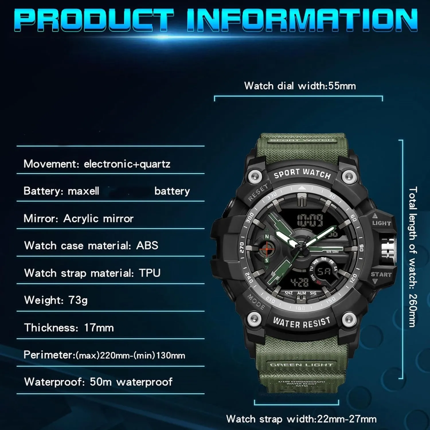 Transparent Designer Digital abound mechanic physical Work Sport Cool Relojes para Hombres Waterproof Fluorescent Green findtime Unique Watches for Men, Military Tactical Men's Wrist Watches 