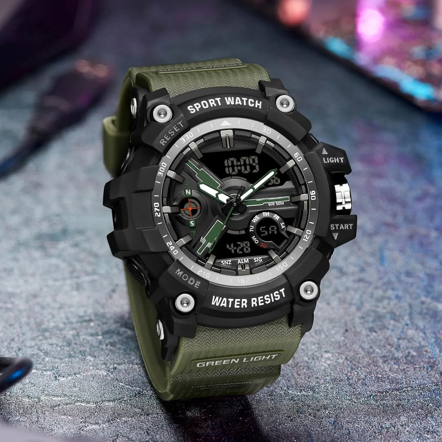 Transparent Designer Digital abound mechanic physical Work Sport Cool Relojes para Hombres Waterproof Fluorescent Green findtime Unique Watches for Men, Military Tactical Men's Wrist Watches 