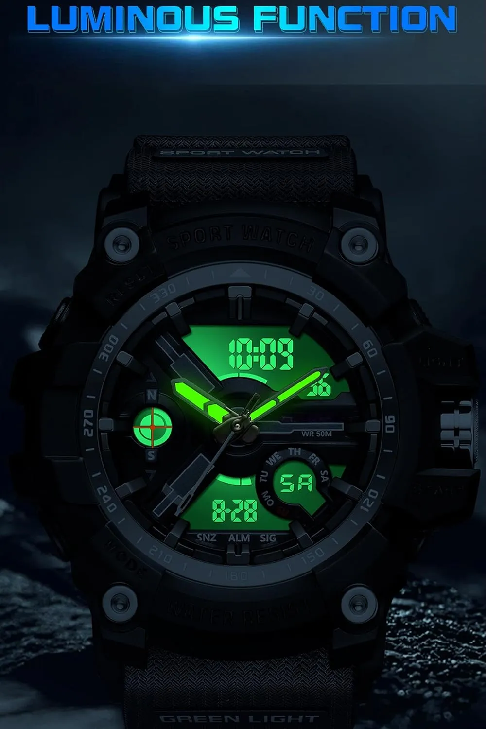 Transparent Designer Digital abound mechanic physical Work Sport Cool Relojes para Hombres Waterproof Fluorescent Green findtime Unique Watches for Men, Military Tactical Men's Wrist Watches 