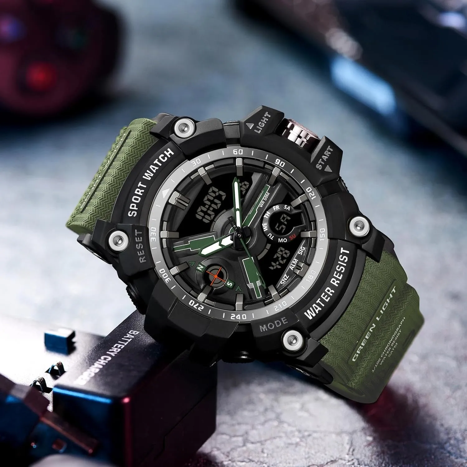 Transparent Designer Digital abound mechanic physical Work Sport Cool Relojes para Hombres Waterproof Fluorescent Green findtime Unique Watches for Men, Military Tactical Men's Wrist Watches 