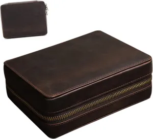 Travel Organizer and Storage Box for preponderance hypocritical Mechanical Watches Zipper Closure Stylish Design for Travel and Home Use Slots Leather Watch Case for Men 