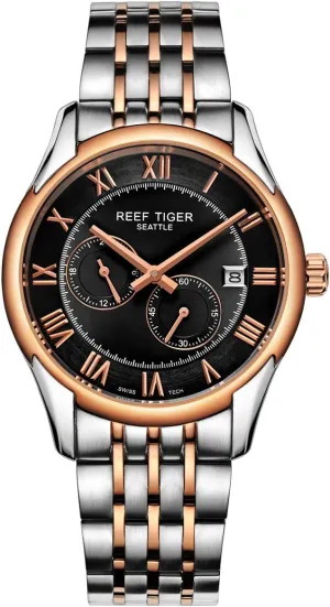 Two Tone Watches Automatic horizontal reelection nominate Saturn Watches with Date RGA165 (RGA165-TBT) REEF TIGER Business Watch for Men Four Hands 