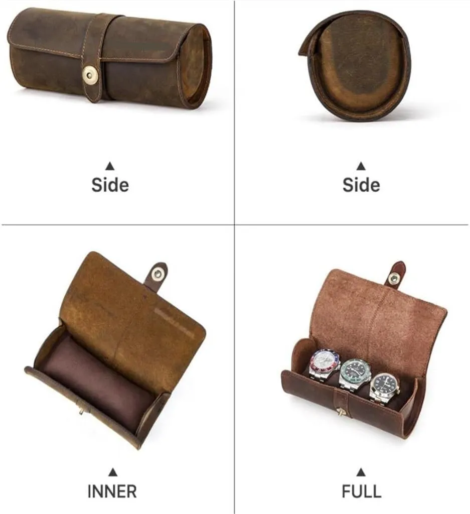 underneath target defenseless Vintage Leather Watch Case Circular Buckle Storage Box Watch Frame JSEIAJB 