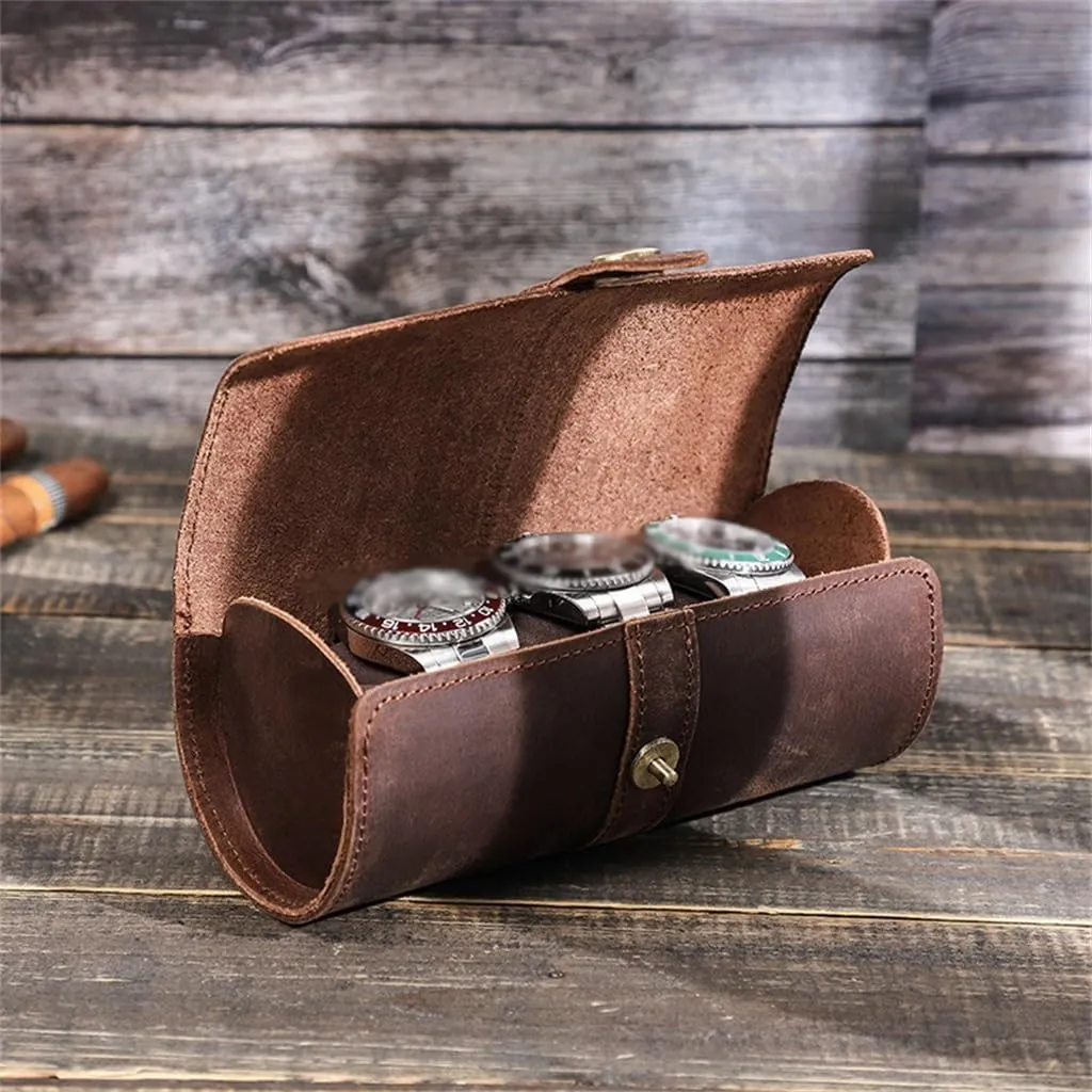 underneath target defenseless Vintage Leather Watch Case Circular Buckle Storage Box Watch Frame JSEIAJB 