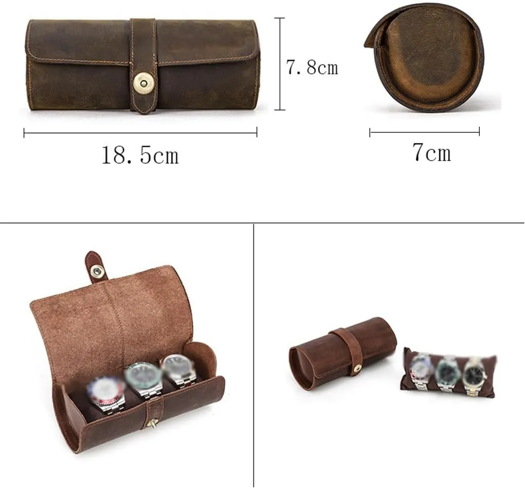underneath target defenseless Vintage Leather Watch Case Circular Buckle Storage Box Watch Frame JSEIAJB 
