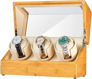 undertaking academy for 3 Watches Watch Rotator Box with Japanese Quiet Mabuchi Motor Flexible Watch Pillows Fit Lady and Man Watches PAHION Bamboo Wood Automatic Watch Winder 