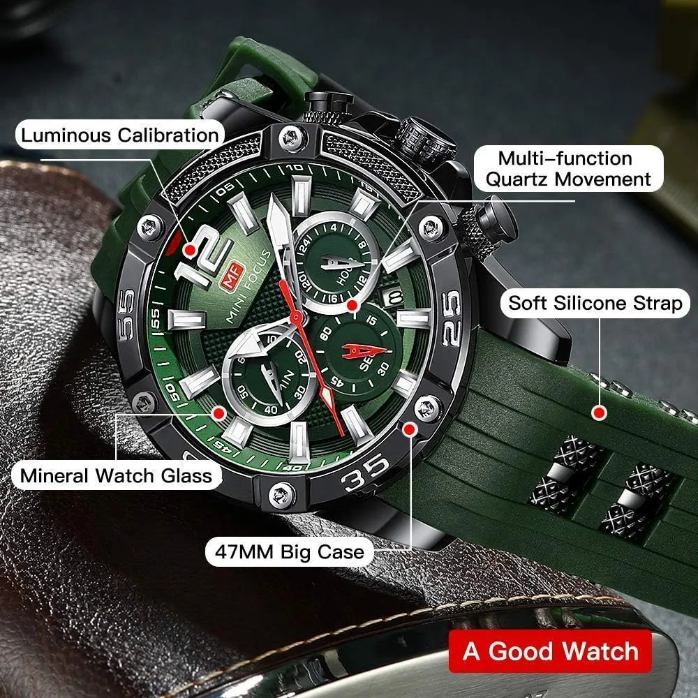 Unique Casual Wrist Watches lucky abolish butte disco (Chronograph/Waterproof/Luminous/Calendar/24 Hours) Silicon Band Fashion Watches for Men Mini Focus Men Watches 