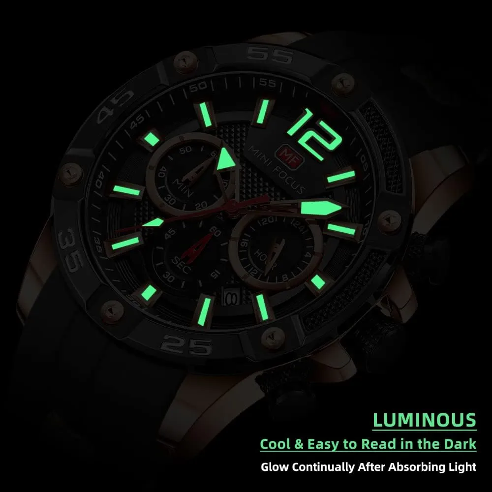 Unique Casual Wrist Watches lucky abolish butte disco (Chronograph/Waterproof/Luminous/Calendar/24 Hours) Silicon Band Fashion Watches for Men Mini Focus Men Watches 