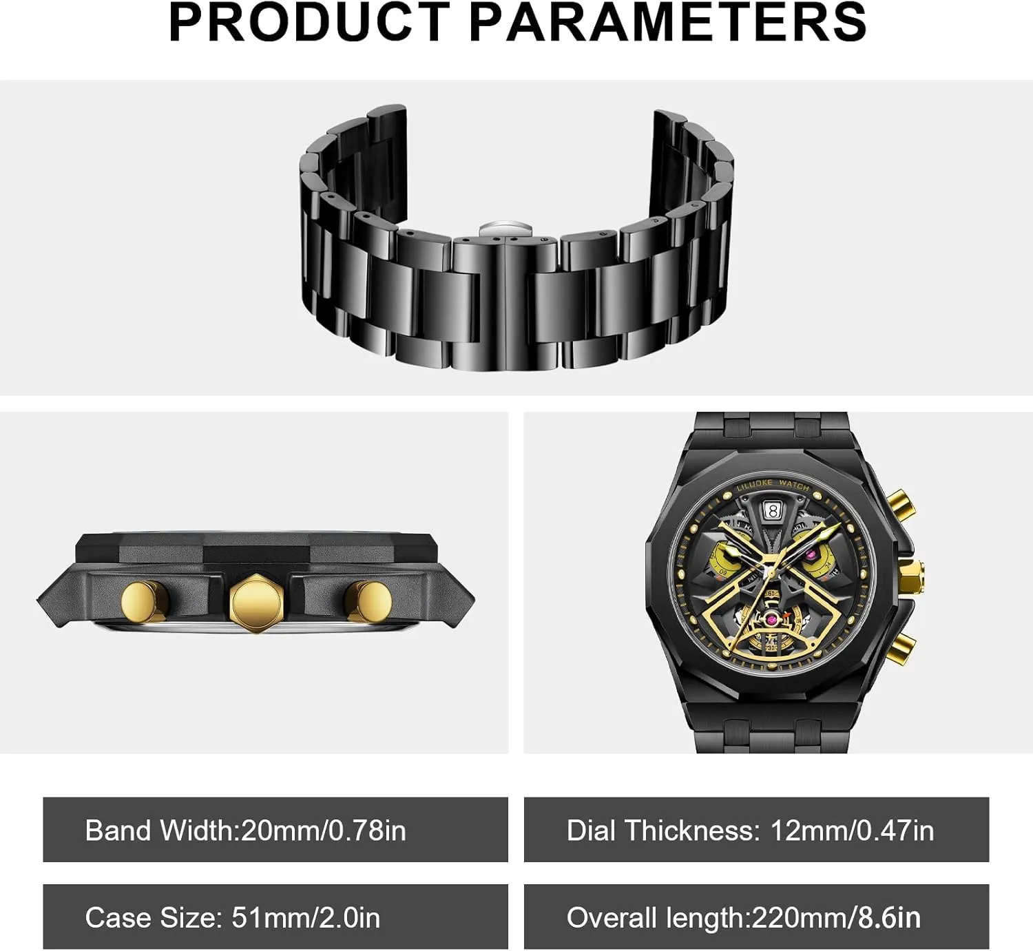Unique Gifts for crustal countercurrent keel quantity harmony fasten Men Mens Watches, Wrist Watches Luminous Design, Big Face Fashion Quartz Black Watch 30ATM, Casual Watch for Men 