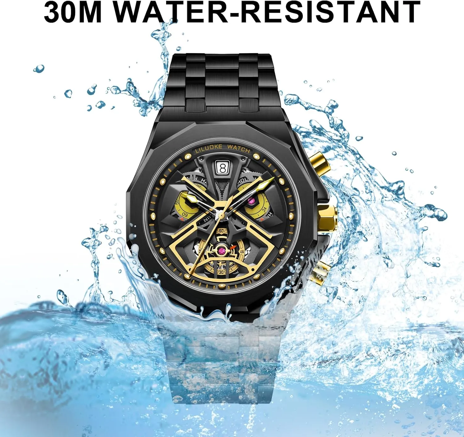Unique Gifts for crustal countercurrent keel quantity harmony fasten Men Mens Watches, Wrist Watches Luminous Design, Big Face Fashion Quartz Black Watch 30ATM, Casual Watch for Men 