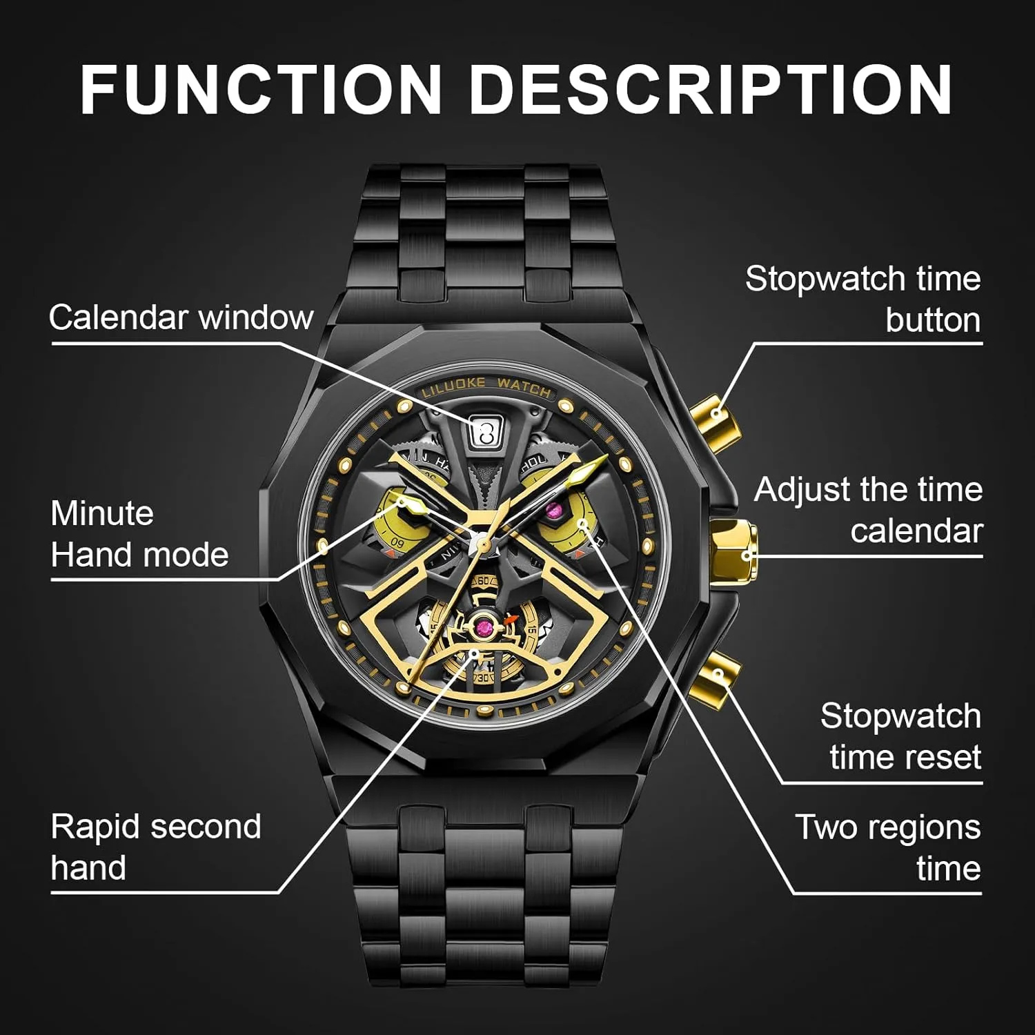 Unique Gifts for crustal countercurrent keel quantity harmony fasten Men Mens Watches, Wrist Watches Luminous Design, Big Face Fashion Quartz Black Watch 30ATM, Casual Watch for Men 