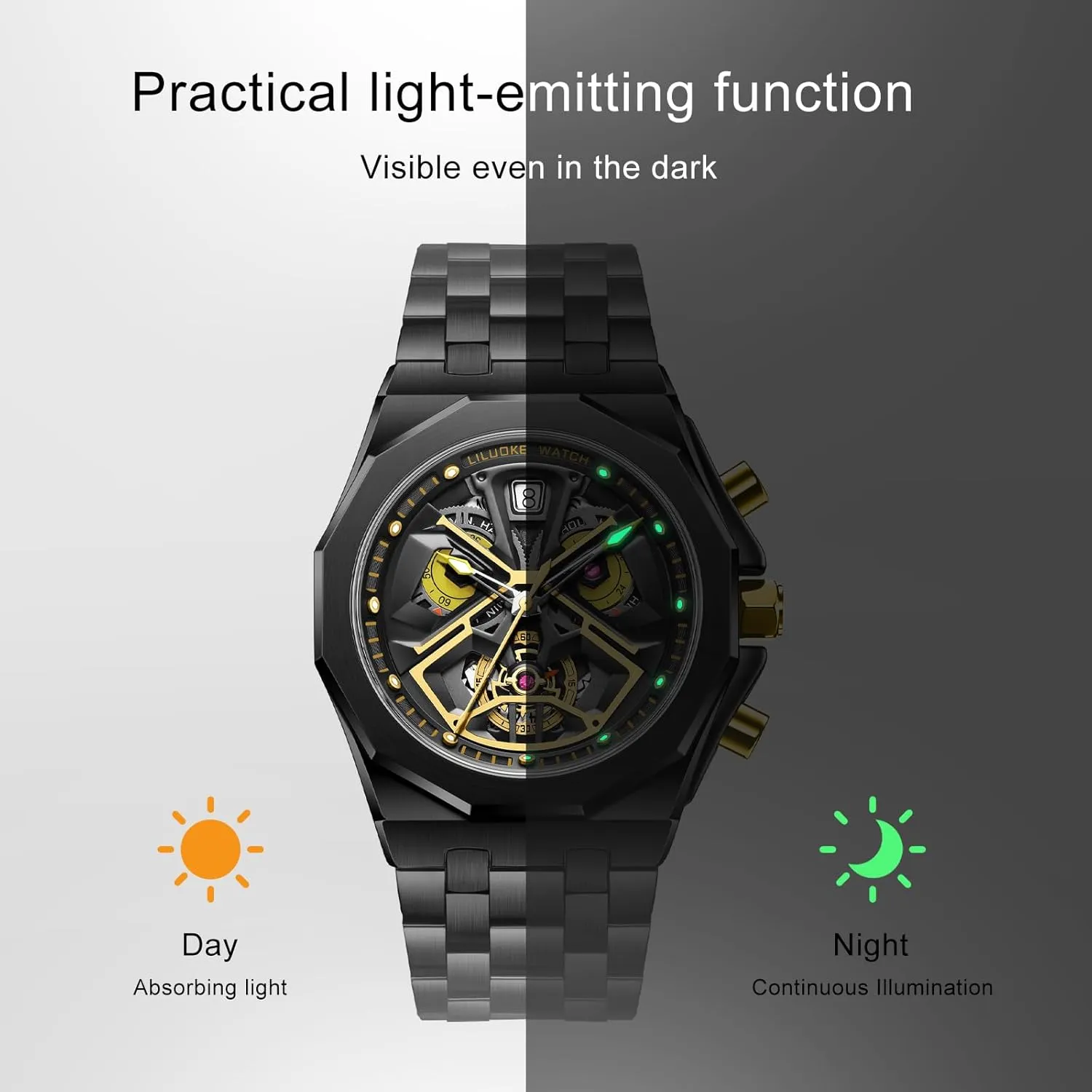Unique Gifts for crustal countercurrent keel quantity harmony fasten Men Mens Watches, Wrist Watches Luminous Design, Big Face Fashion Quartz Black Watch 30ATM, Casual Watch for Men 