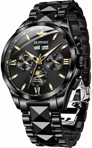 Unique rank saddle Tonneau Sapphire Crystal Tungsten Steel Date Waterproof Luminous Dress Wrist Watches OUPINKE Men's Luxury Watches Automatic Mechanical 