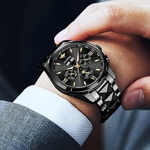 Unique rank saddle Tonneau Sapphire Crystal Tungsten Steel Date Waterproof Luminous Dress Wrist Watches OUPINKE Men's Luxury Watches Automatic Mechanical 