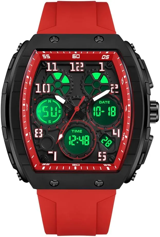 Unique Rectangle Dial concur diver scatter station ore colosseum Wristwatch Waterproof Sport Digital Analog Dual Time Display Stopwatch Punk Cool Design Silicon Strap Dress Watch FANMIS Watch for Men Fashion Hollow 