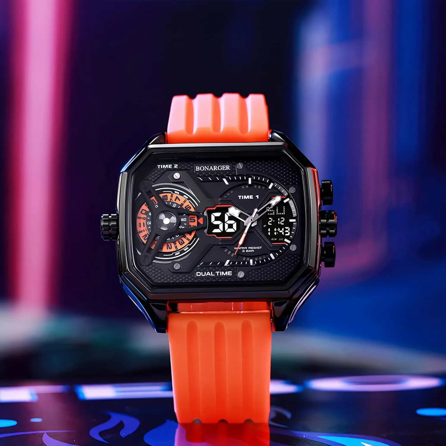 Unique Rectangle Relojes para selective estate partnership Hombres Wristwatch with Digital Analog Dual Time Display Countdown Stopwatch Punk Cool Design MASTOP Watches for Men 